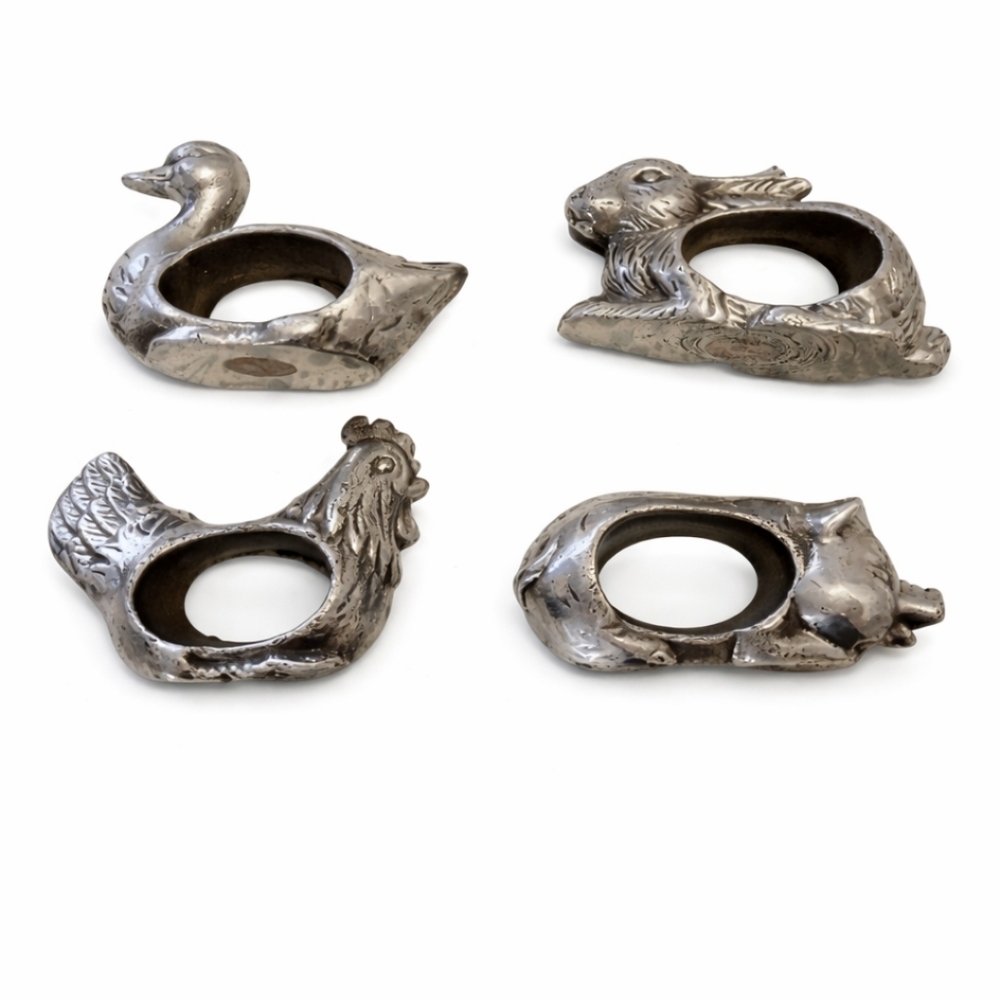 Shafford Vintage Silver Pewter Animal Napkin Rings Set Of 4